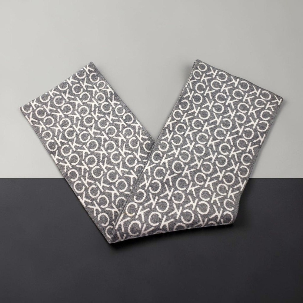 Calvin Klein Reversible Knit Scarf Gray White Monogram Logo RN54163‎ Unisex